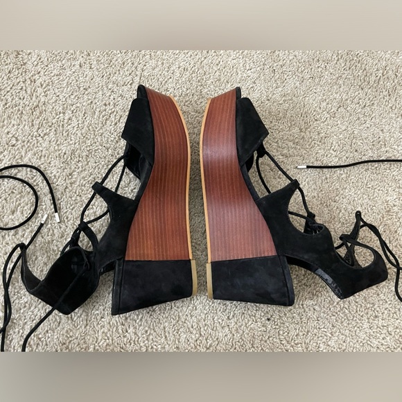 Rebecca Minkoff Suede Black and Brown Wedge Sandals Boho Festival gladiator - Picture 4 of 11